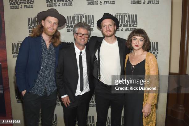 Wesley Schultz of The Lumineers, Americana Music Association Executive Director Jed Hilly, Jeremiah Caleb Fraites and Neyla Pekarek of The Lumineers...