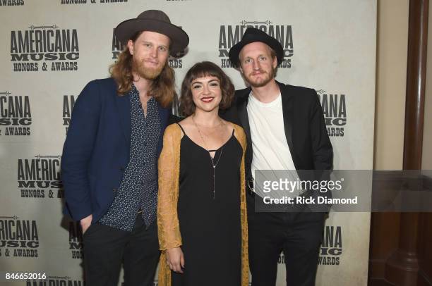 Wesley Schultz, Neyla Pekarek and Jeremiah Caleb Fraites of The Lumineers attend the 2017 Americana Music Association Honors & Awards on September...
