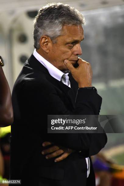 Brazil's Flamengo team coach Reinaldo Rueda gestures during the 2017 Copa Sudamericana football match against Brazils Chapecoense held at Arena Conda...