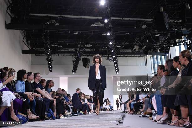 Mica Arganaraz walk the runway at the Michael Kors Ready to Wear Spring/Summer 2018 fashion show during New York Fashion Week at Spring Studios on...