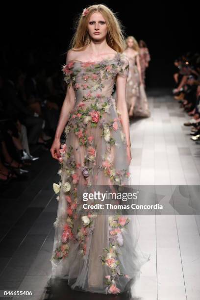 Model walks the runway wearing Marchesa Spring 2018 during New York Fashion Week on September 13, 2017 in New York City.