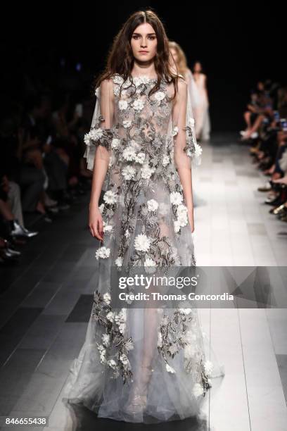 Model walks the runway wearing Marchesa Spring 2018 during New York Fashion Week on September 13, 2017 in New York City.