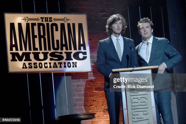 Joey Ryan and Kenneth Pattengale of The Milk Carton Kids speak onstage during the 2017 Americana Music Association Honors & Awards on September 13,...