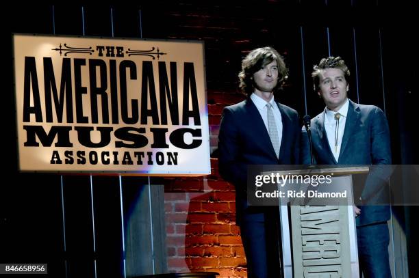 Joey Ryan and Kenneth Pattengale of The Milk Carton Kids speak onstage during the 2017 Americana Music Association Honors & Awards on September 13,...