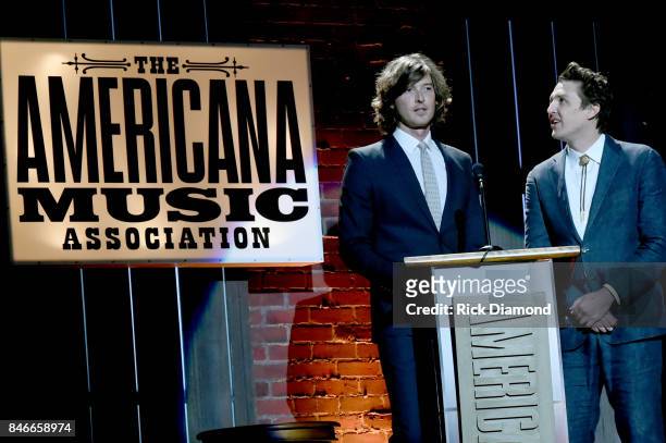 Joey Ryan and Kenneth Pattengale of The Milk Carton Kids speak onstage during the 2017 Americana Music Association Honors & Awards on September 13,...