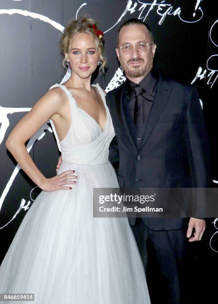 Actress Jennifer Lawrence and director Darren Aronofsky attend the "mother!" New York premiere at Radio City Music Hall on September 13, 2017 in New...