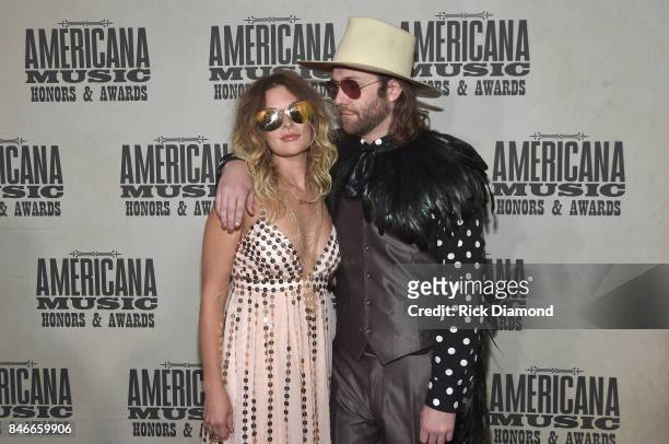 Elizabeth Cook and Aaron Lee Tasjan attend the 2017 Americana Music Association Honors & Awards on September 13, 2017 in Nashville, Tennessee.