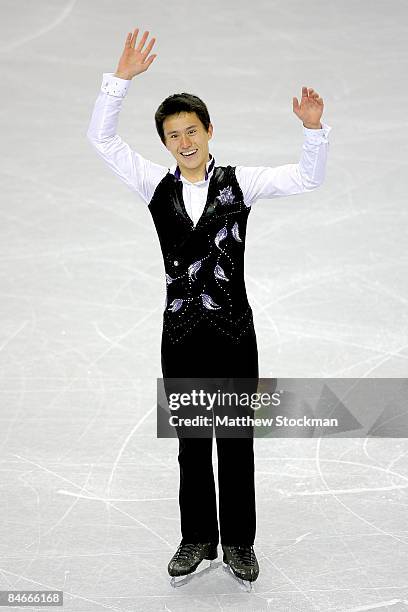 Patrick Chan finishes his routine in the Short Program during the ISU Four Continents Figure Skating Championships at Pacific Coliseum February 5,...