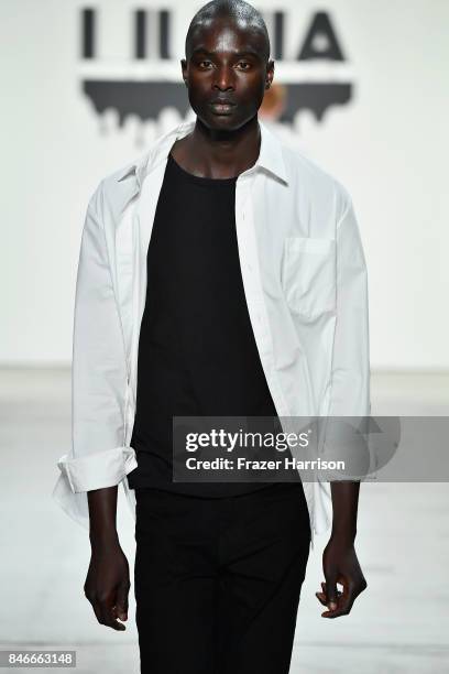 Model walks the runway at the Jia Liu fashion show during New York Fashion Week: The Shows at Gallery 2, Skylight Clarkson Sq on September 13, 2017...