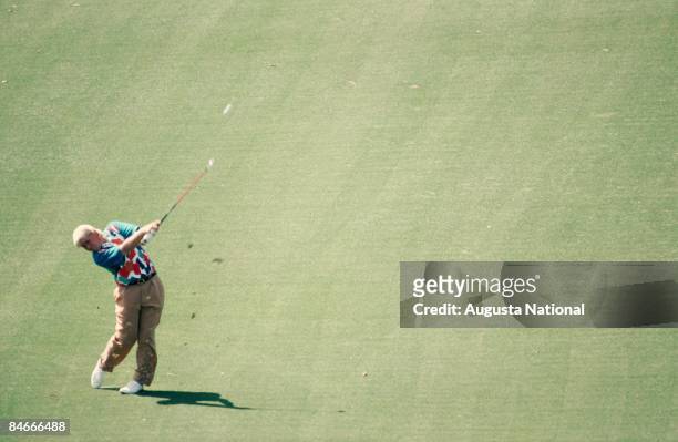 John Daly blasts off the fairway during the 1993 Masters Tournament at Augusta National Golf Club on April 1993 in Augusta, Georgia.