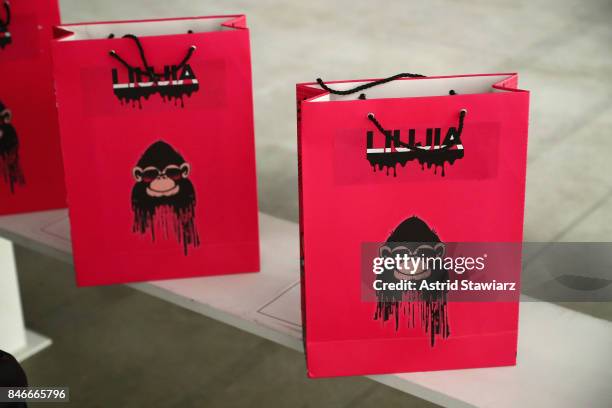 Gift bags pictured for the Jia Liu fashion show during New York Fashion Week: The Shows at Gallery 2, Skylight Clarkson Sq on September 13, 2017 in...