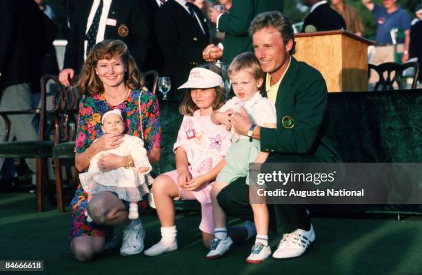 Masters Champion Bernhard Langer poses with his wife, Vikki Carol and children Jackie, Stefan and Christina at the Presentation Ceremony during the...