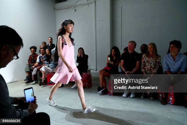 Models walk the runway during the Jia Liu fashion show during New York Fashion Week: The Shows at Gallery 2, Skylight Clarkson Sq on September 13,...