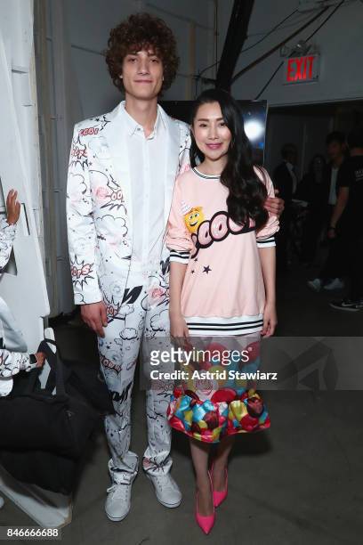 Designer Liu Jia and a model pose backstage for the Jia Liu fashion show during New York Fashion Week: The Shows at Gallery 2, Skylight Clarkson Sq...