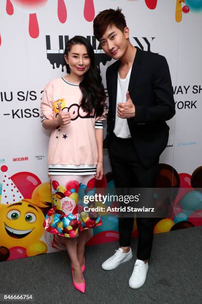 Designer Liu Jia and Mi Zhou pose backstage for the Jia Liu fashion show during New York Fashion Week: The Shows at Gallery 2, Skylight Clarkson Sq...