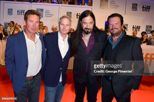 Gord Sinclair, Johnny Fay, Paul Langlois, and Rob Baker of The Tragically Hip attend the "Long Time Running" premiere during the 2017 Toronto...