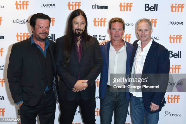 Paul Langlois, Rob Baker, Gord Sinclair, and Johnny Fay of The Tragically Hip attend the "Long Time Running" premiere during the 2017 Toronto...