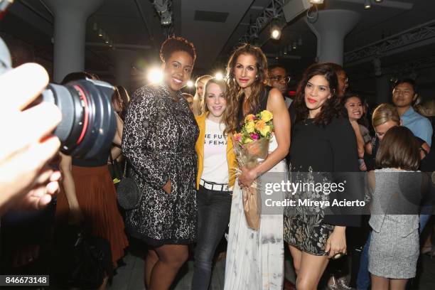 Actresses from Orange is the New Black, Amanda Stephen, Emma Myles and Alysia Reiner pose at the Livari By Alysia Reiner, Claudine De Sola & Tabitha...