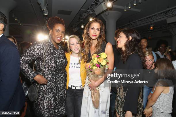 Actresses from Orange is the New Black, Amanda Stephen, Emma Myles and Alysia Reiner pose at the Livari By Alysia Reiner, Claudine De Sola & Tabitha...