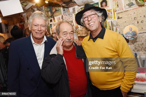 Richard Bonnot , Jean Sarrus and Jean Guy Fechner from Les Charlots attend Schnock 21 Magazine Launch at Philippe Le Libraire on September 13, 2017...