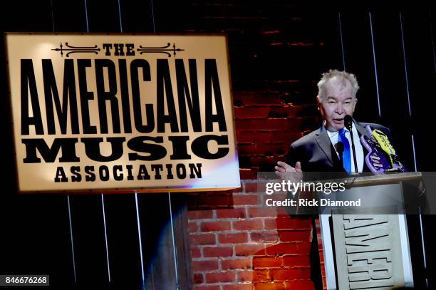 John Prine speaks onstage during the 2017 Americana Music Association Honors & Awards on September 13, 2017 in Nashville, Tennessee.