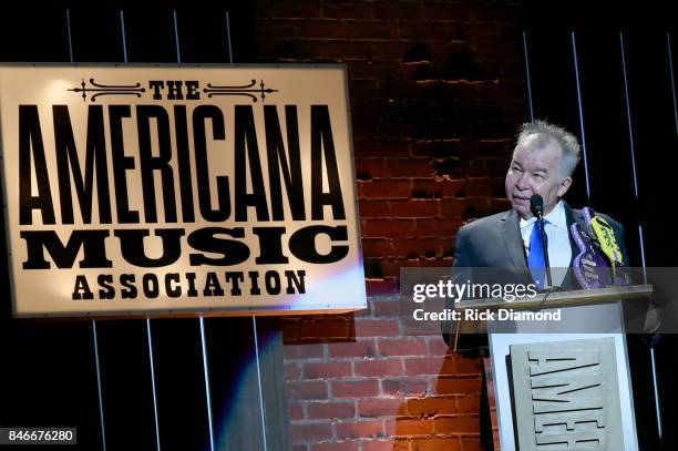 John Prine speaks onstage during the 2017 Americana Music Association Honors & Awards on September 13, 2017 in Nashville, Tennessee.