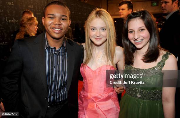 Robert Bailey Jr and Dakota Fanning and Maddy Gaiman at The Premiere of "Coraline" Presented By Focus Features on February 5, 2009 in Portland,...