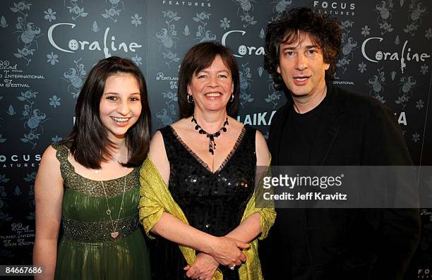 Maddy Gaiman, Claire Jenning and Neil Gaiman at The Premiere of "Coraline" Presented By Focus Features on February 5, 2009 in Portland, Oregon.