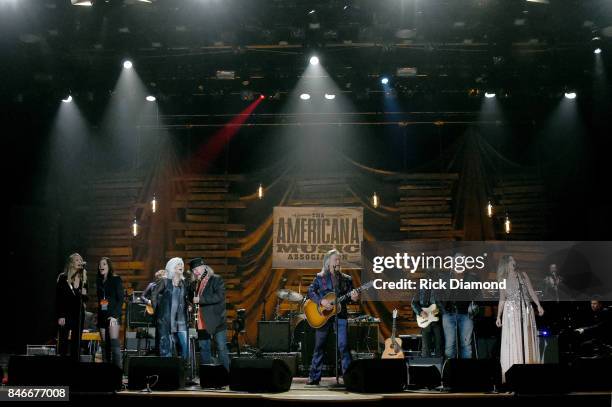 Musical artists perform onstage for the finale during the 2017 Americana Music Association Honors & Awards on September 13, 2017 in Nashville,...