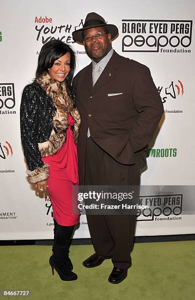 Producer Jimmy Jam and his wife Lisa Padilla arrive at the 5th Annual Peapod Foundation Benefit Concert held at the Conga Club at LA Live on February...