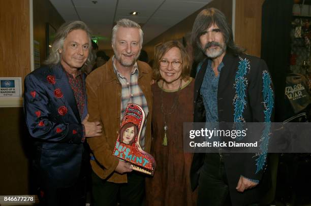 Jim Lauderdale, Billy Bragg, Iris DeMent, and Larry Campbell pose for a photo backstage during the 2017 Americana Music Association Honors & Awards...