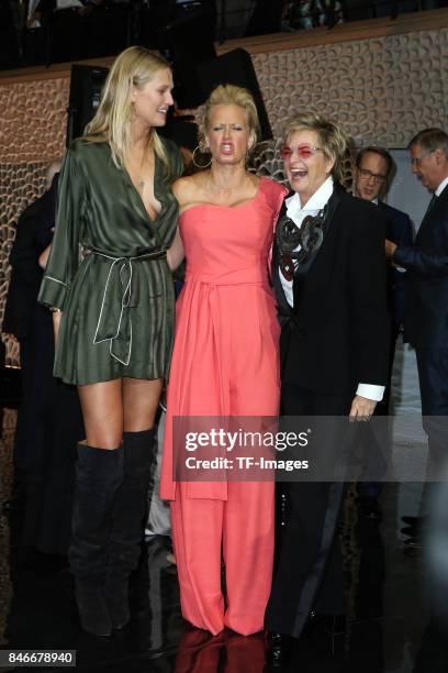 Toni Garrn, Barbara Schoeneberger and Gloria von Thurn und Taxis attend the Deutscher Radiopreis at Elbphilharmonie on September 7, 2017 in Hamburg,...