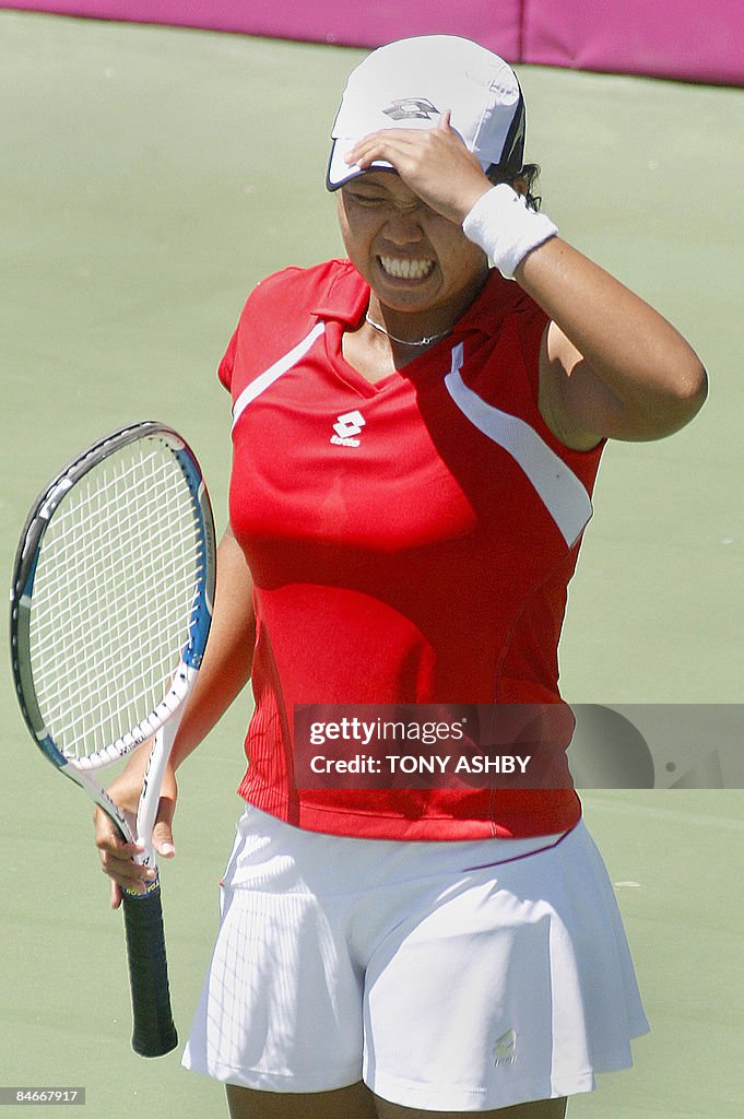 Ayu Fani Damayanti of Indonesia reacts w