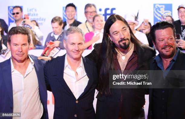 Paul Langlois, guitarist Rob Baker, bassist Gord Sinclair, and drummer Johnny Fay of The Tragically Hip arrive to the "Long Time Running" premiere -...