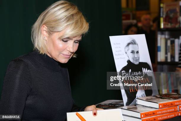 Yolanda Hadid signs copies of "Believe Me: My Battle with the Invisible Disability of Lyme Disease" at Barnes & Noble Tribeca on September 13, 2017...