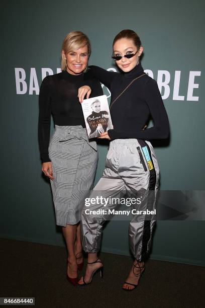 Gigi Hadid attends her mother Yolanda Hadid's book signing of "Believe Me: My Battle with the Invisible Disability of Lyme Disease" at Barnes & Noble...