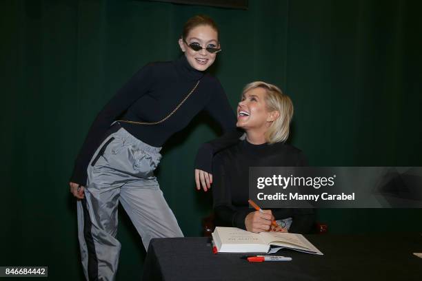 Gigi Hadid attends her mother Yolanda Hadid's book signing of "Believe Me: My Battle with the Invisible Disability of Lyme Disease" at Barnes & Noble...