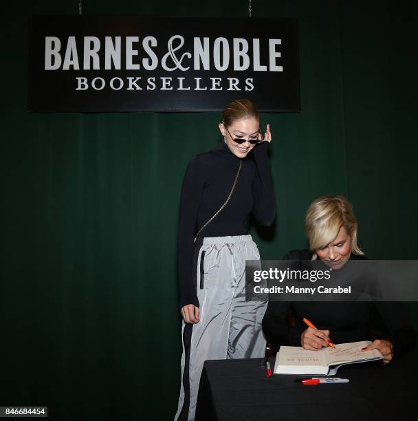 Gigi Hadid attends her mother Yolanda Hadid's book signing of "Believe Me: My Battle with the Invisible Disability of Lyme Disease" at Barnes & Noble...