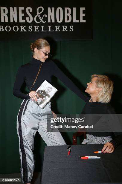 Gigi Hadid attends her mother Yolanda Hadid's book signing of "Believe Me: My Battle with the Invisible Disability of Lyme Disease" at Barnes & Noble...