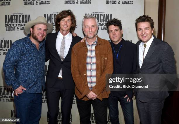 Critter Fuqua, Joey Ryan, Billy Bragg, Joe Henry, and Kenneth Pattengale attend the 2017 Americana Music Association Honors & Awards on September 13,...