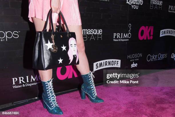 Mery Racauchi, purse and boot detail, attends OK! Magazine's Fall Fashion Week 2017 Event at Hudson Hotel on September 13, 2017 in New York City.