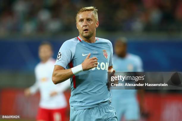 Kamil Glik of Monaco looks on during the UEFA Champions League group G match between RB Leipzig and AS Monaco at Red Bull Arena on September 13, 2017...