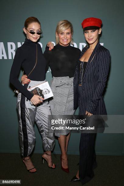 Gigi Hadid, Yolanda Hadid and Bella Hadid attend the book signing of "Believe Me: My Battle with the Invisible Disability of Lyme Disease" at Barnes...