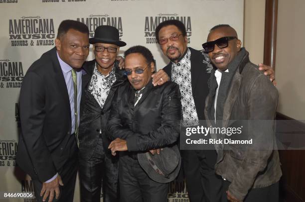 Robert Cray and Steve Jordan pose with Hi Rhythm during the 2017 Americana Music Association Honors & Awards on September 13, 2017 in Nashville,...