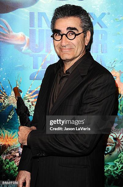 Actor Eugene Levy attends the premiere of "Under the Sea 3-D" at IMAX Theater at the California Science Center on February 5, 2009 in Los Angeles,...