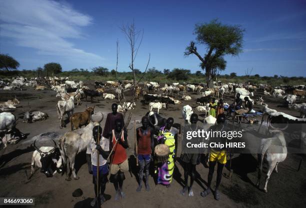 Dinka people of Southern Sudan during construction of the Jonglei canal on February 24, 1983 in Sudan.