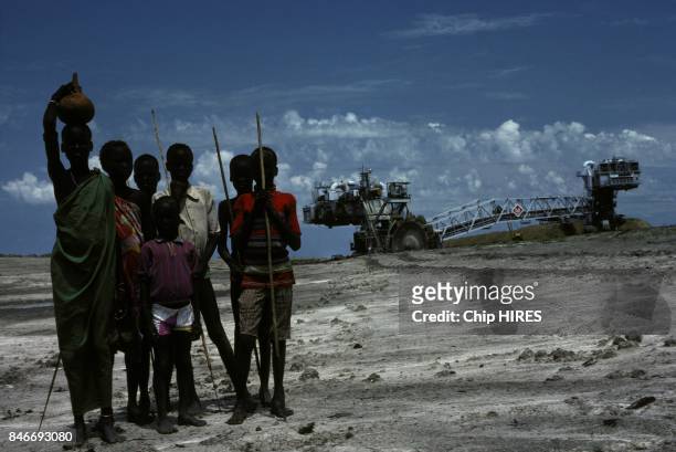 Dinka people of Southern Sudan during construction of the Jonglei canal on February 24, 1983 in Sudan.
