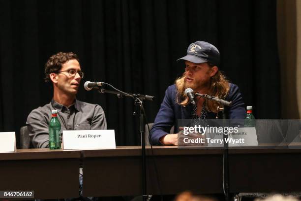 Wesley Schultz of The Lumineers speaks during a panel discussion on the bands second album "Cleopatra" on September 13, 2017 in Nashville, Tennessee.