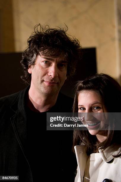 Author Neil Gaiman arrives with his daughter Maddy Gaimen at the premiere of Focus Features' animated feature "Coraline" at the Arlene Schnitzer Hall...