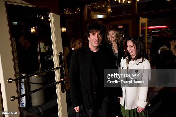 Author Neil Gaiman arrives with his daughter Maddy Gaimen at the premiere of Focus Features' animated feature "Coraline" at the Arlene Schnitzer Hall...
